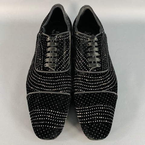 CHRISTIAN LOUBOUTIN Size 10 Black Silver Metallic Velvet Cap Toe Lace-Up Shoes