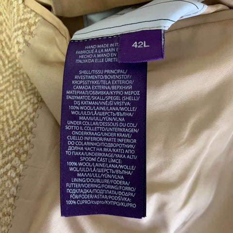 RALPH LAUREN Size 42L Camel Tan Herringbone Wool Notch Lapel Sport Coat