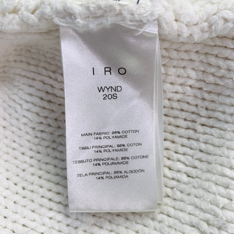 IRO Size XL Cream Cotton Blend Cable Knit Fringe Oversized V-Neck Sweater