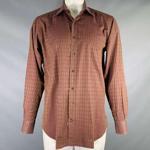 ETRO Size L Brown Purple Geometric Cotton Button Up Long Sleeve Shirt