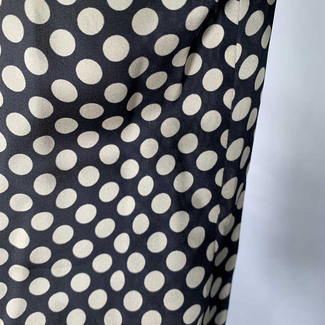 CAROLINA HERRERA Size 8 Black Ivory Silk Polka Dot Pop Over Blouse