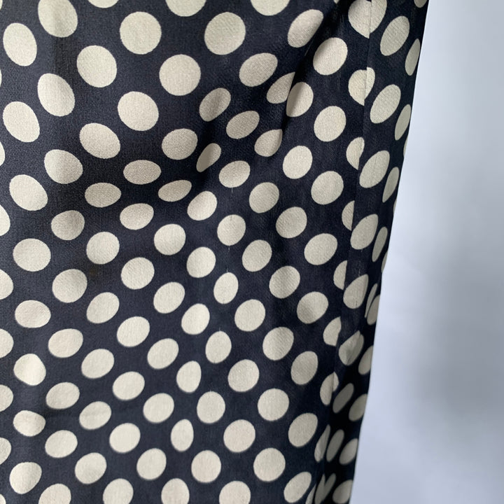 CAROLINA HERRERA Size 8 Black Ivory Silk Polka Dot Pop Over Blouse