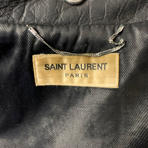 SAINT LAURENT Size 42 Black Distressed Leather Biker Jacket