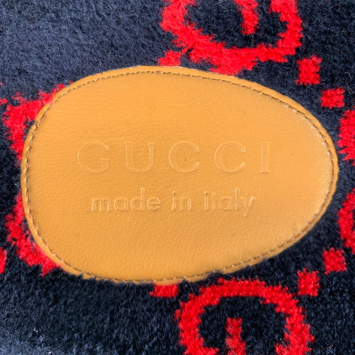 GUCCI Size 10.5 Black Red Guccissima Monogram Velvet Slip On Sandals