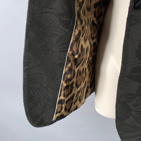 DOLCE & GABBANA Size 12 Black Polyester Blend Floral Jaquard Blazer