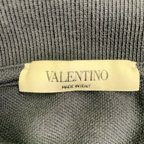 VALENTINO 2019 Size M Navy Blue Embroidered Beaded Outer Space Cotton Buttoned Polo