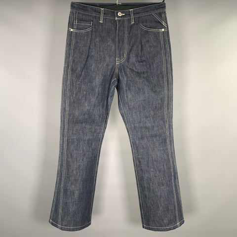 ROTOl Size 32 Navy Contrast Stitch Cotton Flared Jeans
