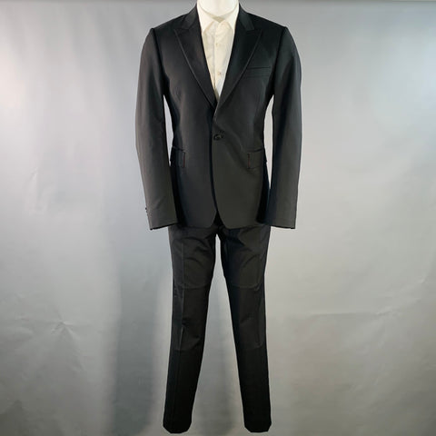 PAUL SMITH Size 40 Black Wool Mohair Peak Lapel Single Button Tuxedo