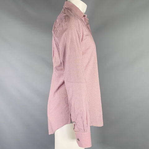 LANVIN Size S Red Blue White Checkered Cotton Long Sleeve Shirt