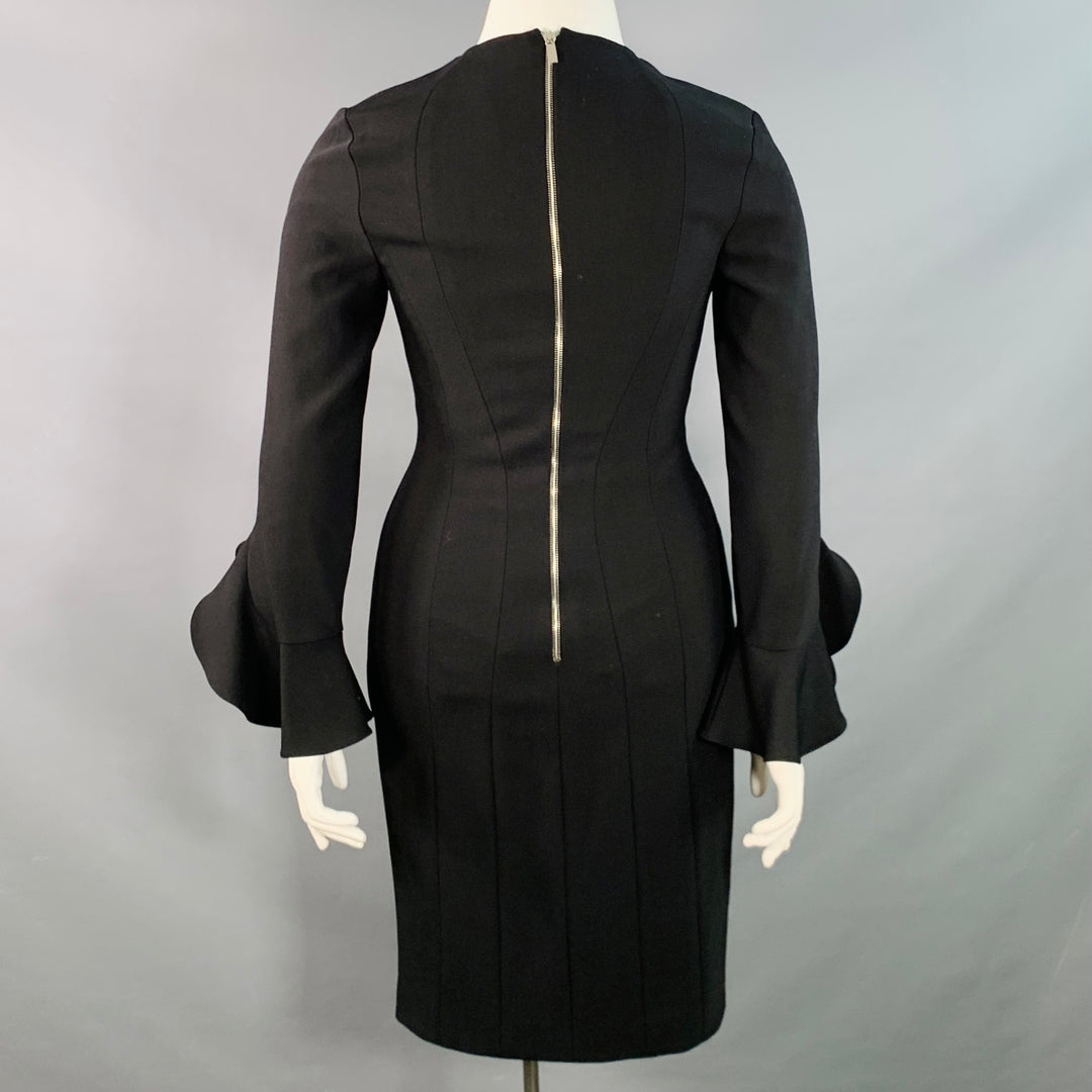 MICHAEL KORS COLLECTION Size 10 Black Wool Blend Studded Ruffle Sleeve Shift Dress