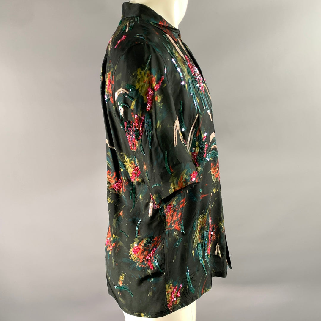 DRIES VAN NOTEN Size L Black Sequined Camp Short Sleeve Shirt