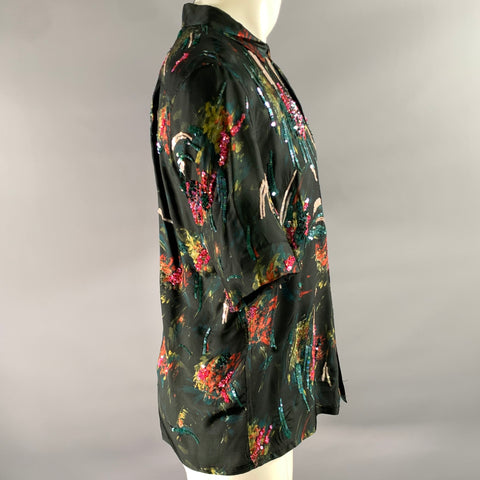 DRIES VAN NOTEN Size L Black Sequined Camp Short Sleeve Shirt