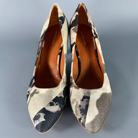 DRIES VAN NOTEN Size 8.5 Grey Black Marbled Snake Skin Heels Pumps