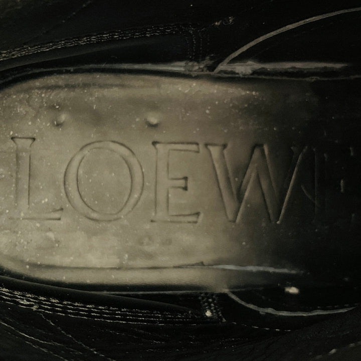 LOEWE FW17 Size 12 Black White Contrast Stitch Leather Military Boots