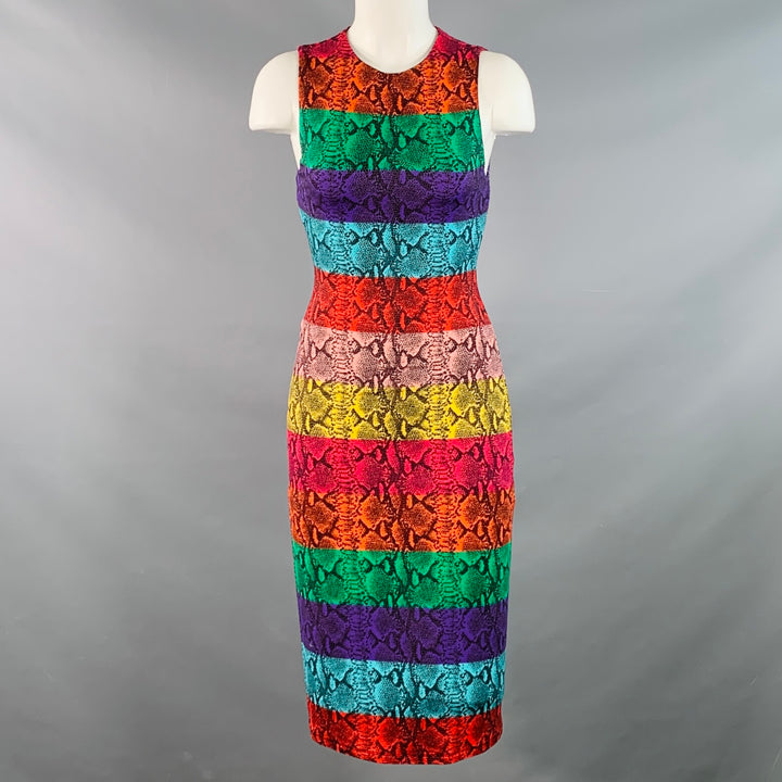 ALICE + OLIVIA Size 0 Multi Color Viscose Blend Animal Print Stripe Shift Midi Dress