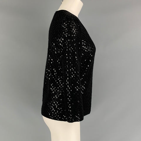 I.MAGNIN Size M Black Cashmere Sequined V-Neck Pullover