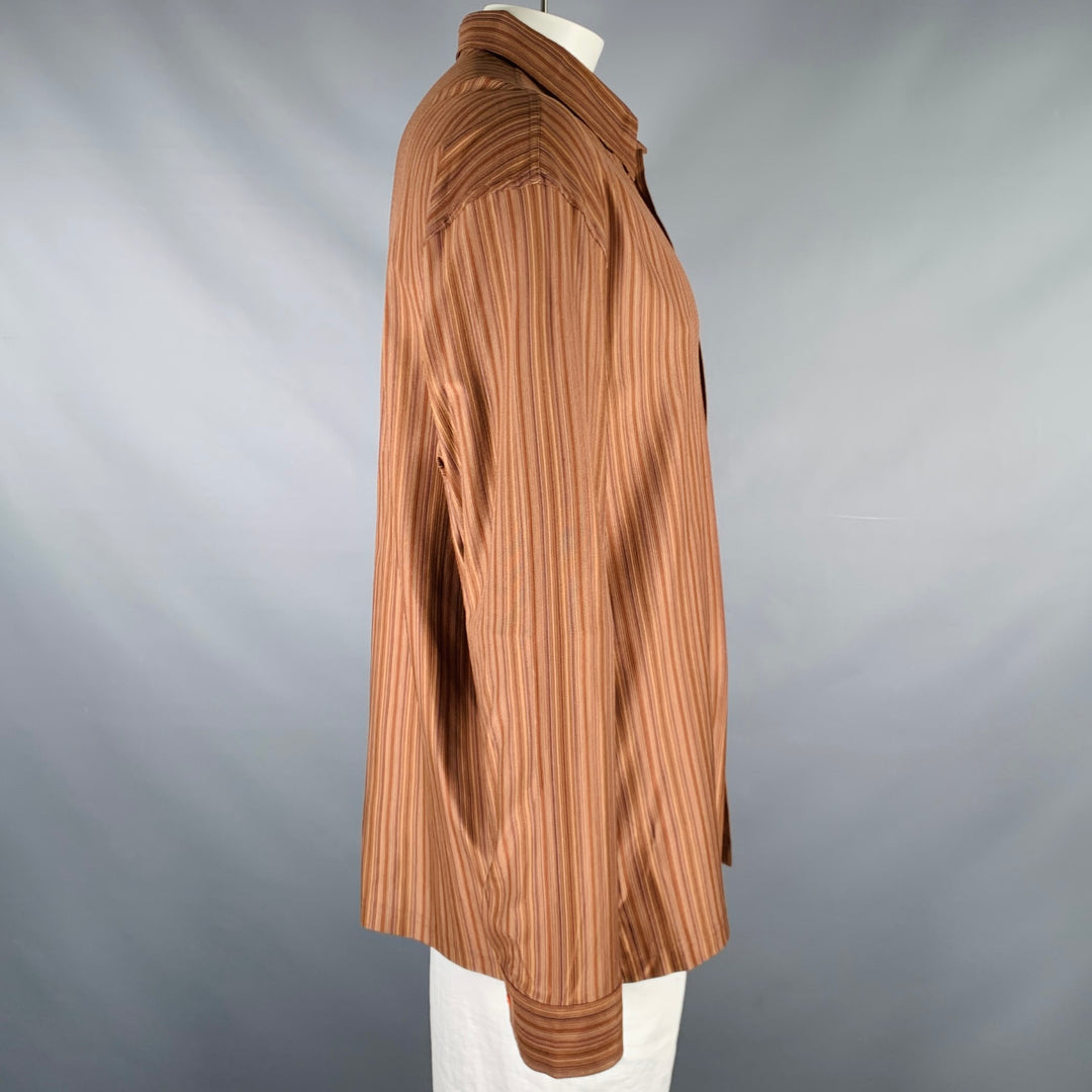 JHANE BARNES Size XXL Brown Rust Stripe Silk Long Sleeve Shirt