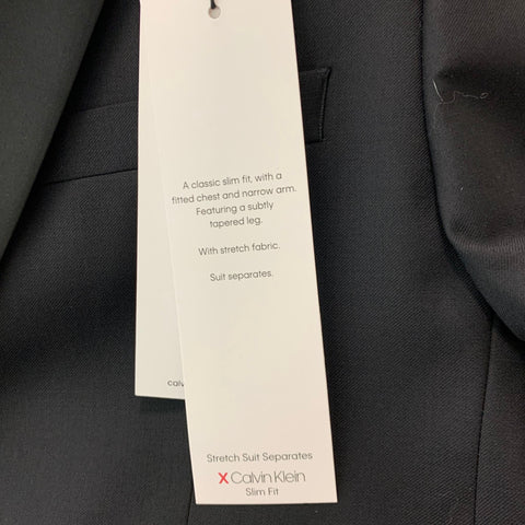 CALVIN KLEIN Size 46 Long Black Solid Wool Tuxedo Sport Coat