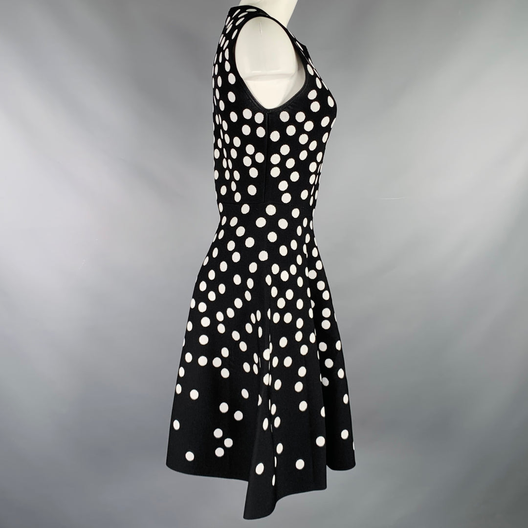 CAROLINA HERRERA Size M Black White Viscose Blend Polka Dot A-Line Dress