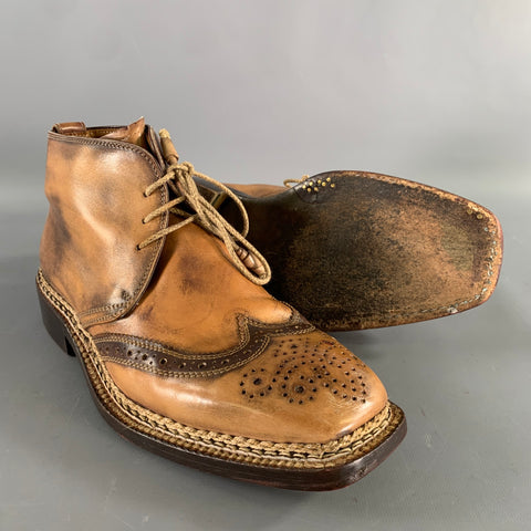 BETTANIN & VENTURI Size 8 Tan Brown Leather Spectator Boots