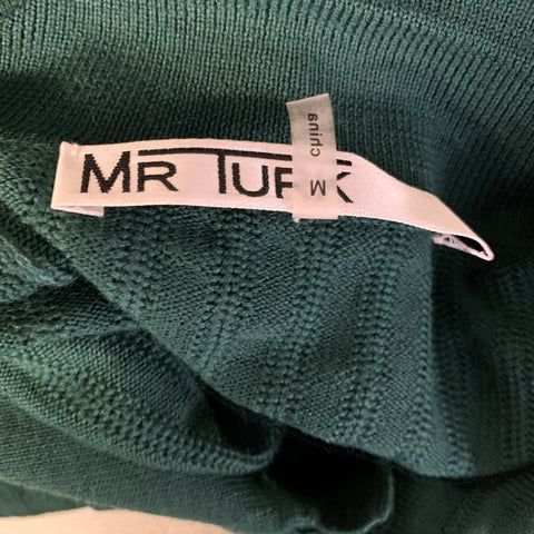 MR TURK Size L Green Ribbed Merino Wool Dagger Polo