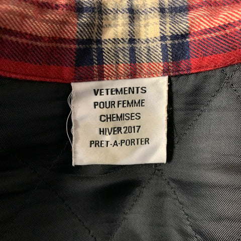 VETEMENTS 2017 Size S Red White & Navy Cotton Plaid Button Up Shirt