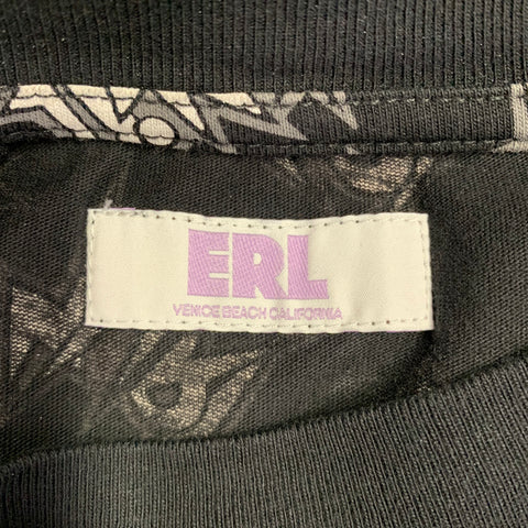 ERL Size XL Black White Graphic Cotton Crew Neck Pullover