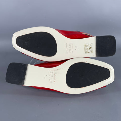 RON WHITE Size 6.5 Red Patent Leather Slingback Sandals