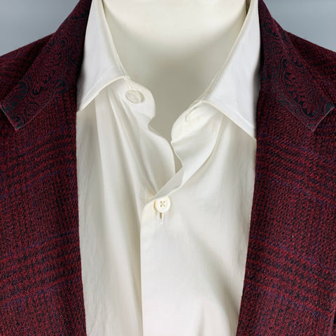 ROBERT GRAHAM Size 44 Burgundy Black Plaid Wool Notch Lapel Sport Coat