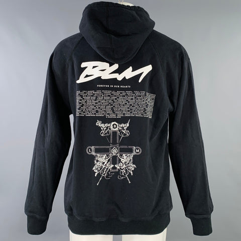 REIGNING CHAMP Size M Black White Logo Cotton Hooded Sweatshirt