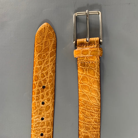 BERGDORF GOODMAN Size 38 Brown Mustard Nubuck Crocodile Belt