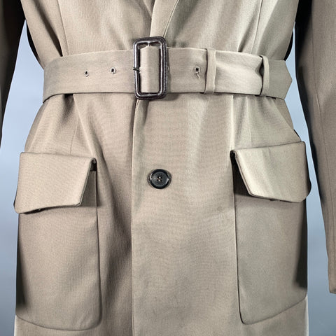 PRADA Size L Green Olive Solid Belted Coat
