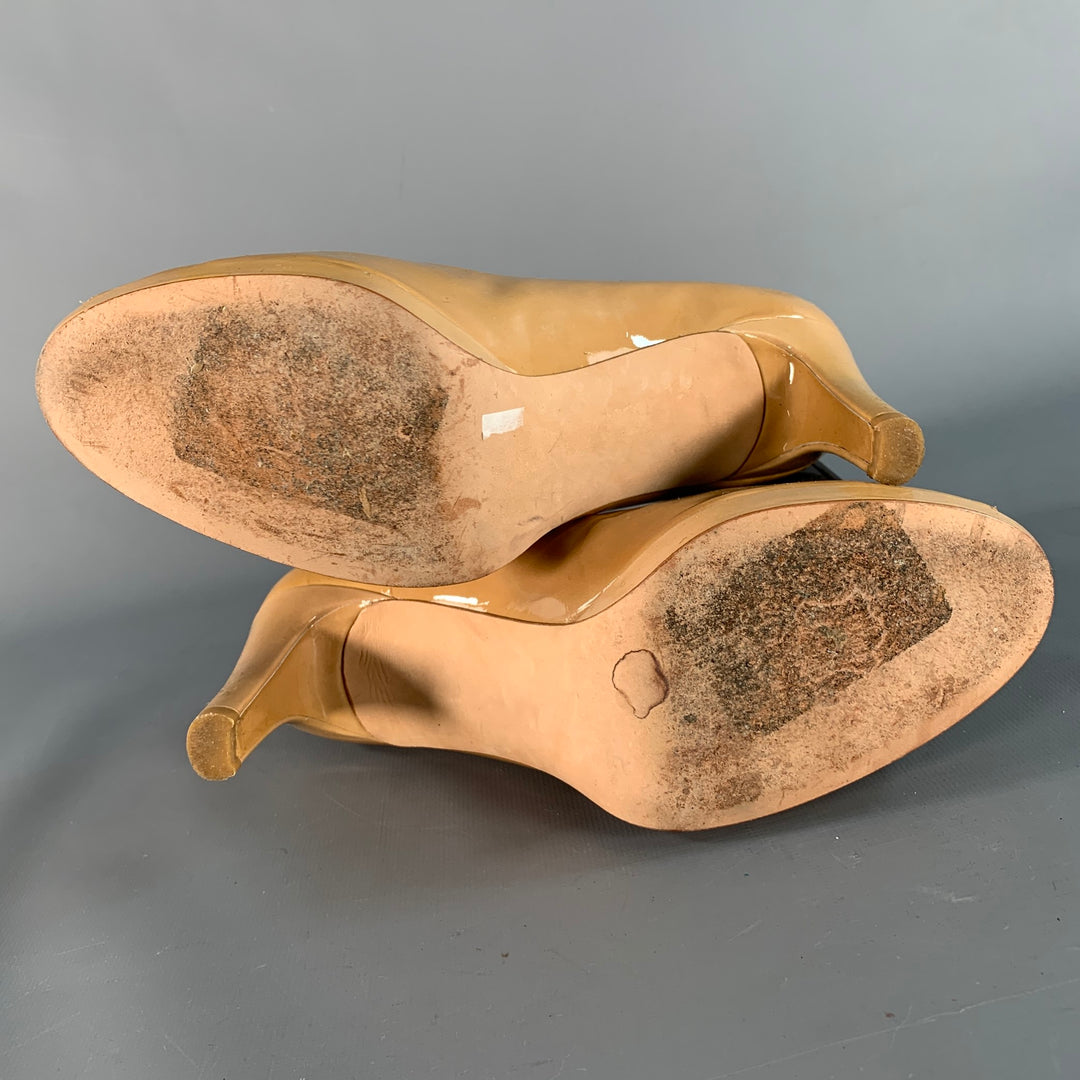 STUART WEITZMAN Size 7 Tan Patent Leather Peep Toe Pumps