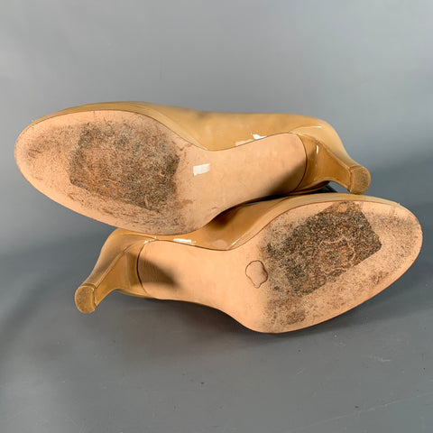 STUART WEITZMAN Size 7 Tan Patent Leather Peep Toe Pumps