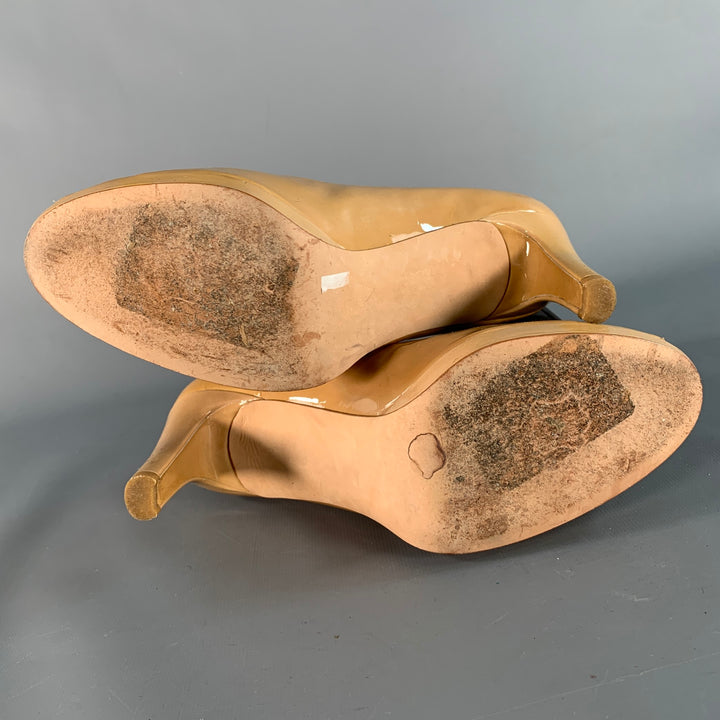 STUART WEITZMAN Size 7 Tan Patent Leather Peep Toe Pumps