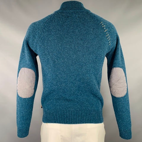 BROOKLYN INDUSTRIES Size L Blue Grey Knit Lambswool Half Placket Sweater