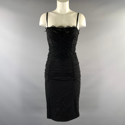 DOLCE & GABBANA Size 2 Black Polyester Ruched Cocktail Knee Length Dress