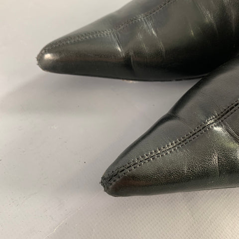 THE ROW Size 7.5 Black Leather Pointed Toe Kitten Heel Ankle Boots