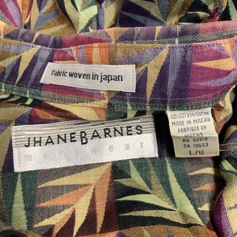 JHANE BARNES Size XL Multi Color Abstract Cotton One Pocket Long Sleeve Shirt