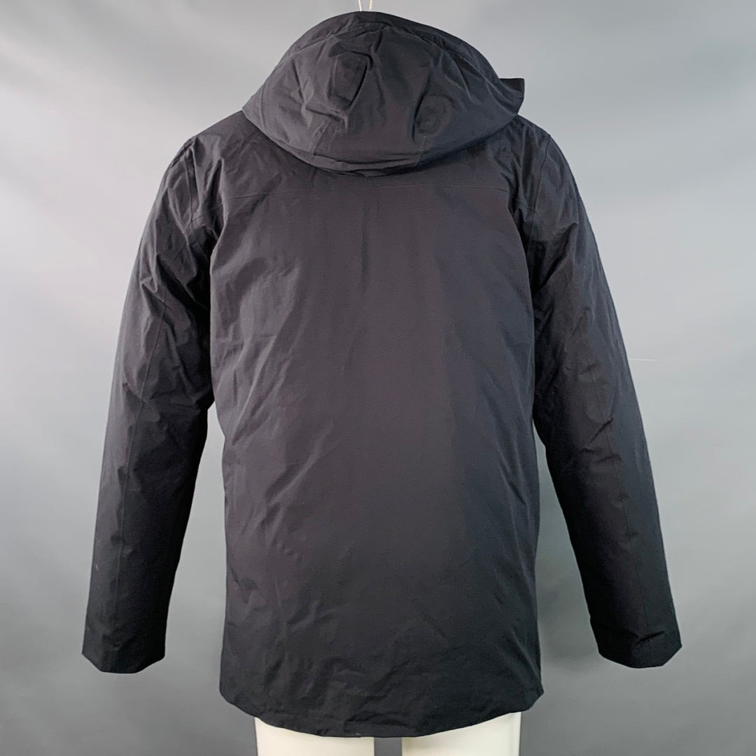 KJUS Size M Gian Black Polyamide Hooded Down Filled Zip Snaps Ski Jacket