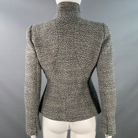 ALEXANDER MCQUEEN Size 4 Grey Black Wool Blend Boucle Single Breasted Jacket