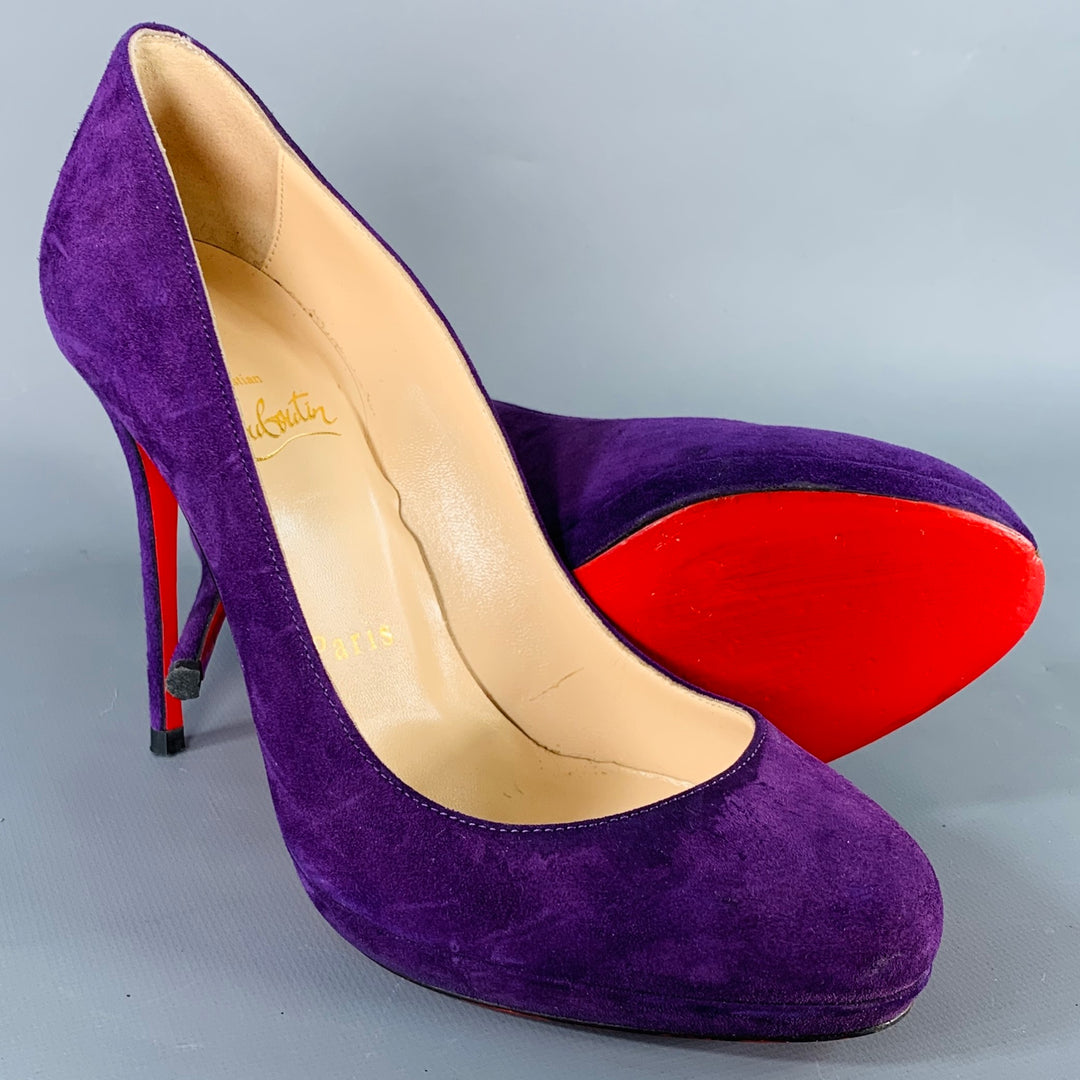 CHRISTIAN LOUBOUTIN Size 4.5 Purple Suede Platform Pumps