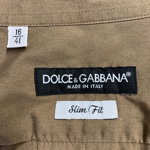 DOLCE & GABBANA Size M Tan Black Cotton Contrast Trim Long Sleeve Shirt