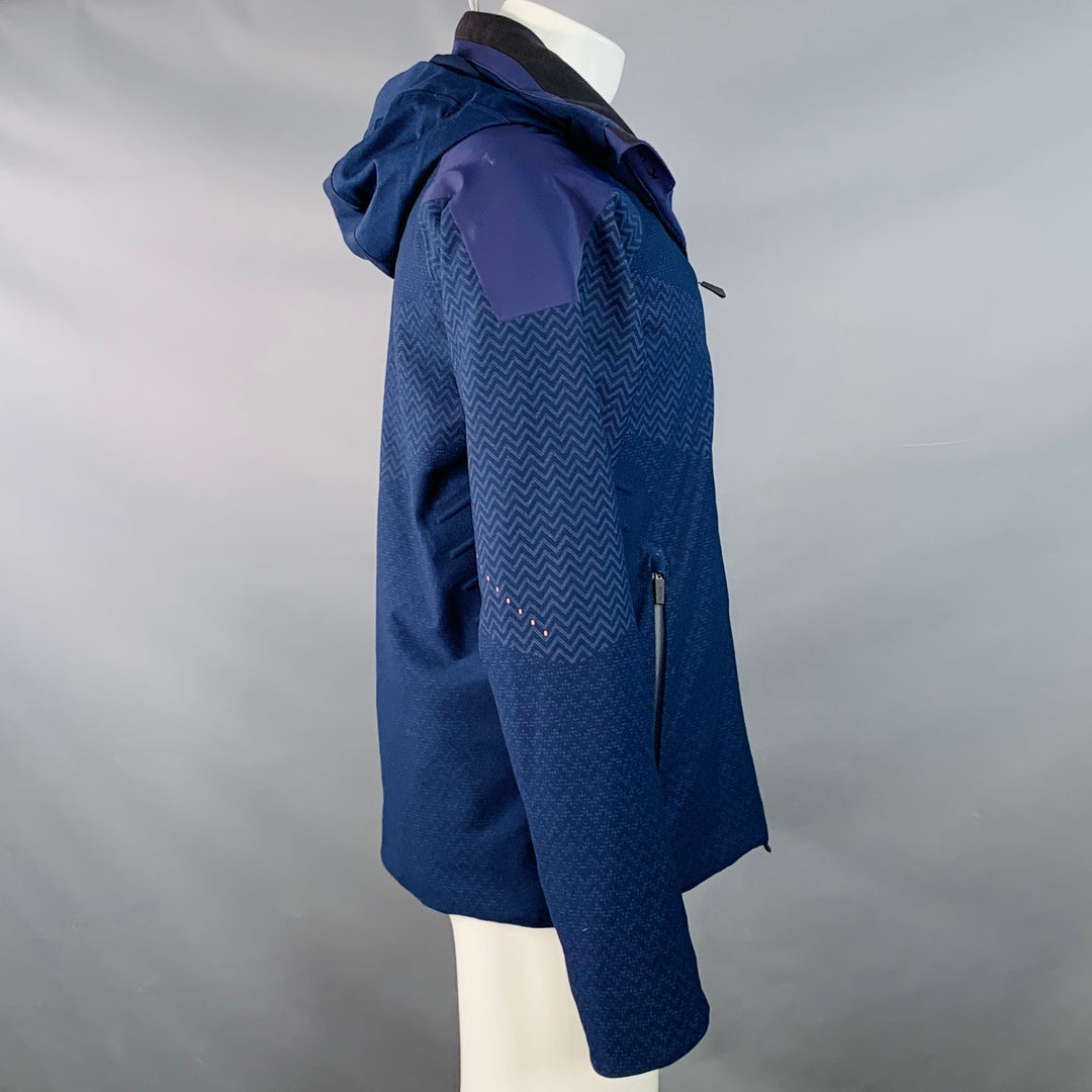 KJUS Size M Freelite Navy Chevron Polyester Hooded Ski Jacket