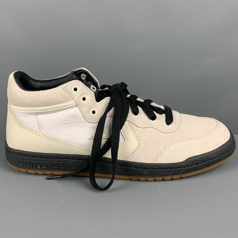 CONVERSE Size 10 Cream Black Mixed Materials Leather Sneakers