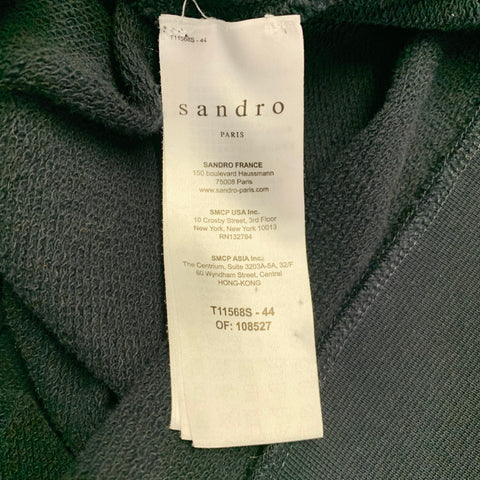 Sandro Taille L Pull en molleton ras du cou en coton avec liseré contrastant noir, blanc et jaune