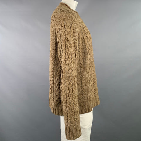 POLO by RALPH LAUREN Size XL Tan Cable Knit Cotton Blend Crew Neck Sweater