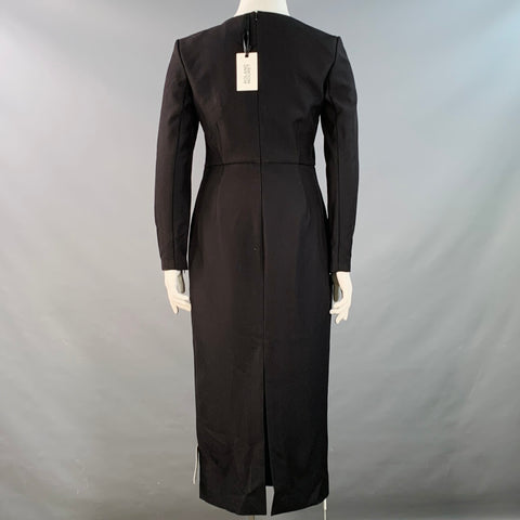 ROLAND MOURET SS24 Size 10 Monochrome Black White Polyester Blend Color Block Long Sleeve Midi Dress