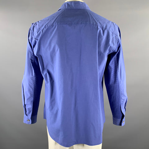 ISSEY MIYAKE Size XL Blue Solid Cotton Camp Long Sleeve Shirt