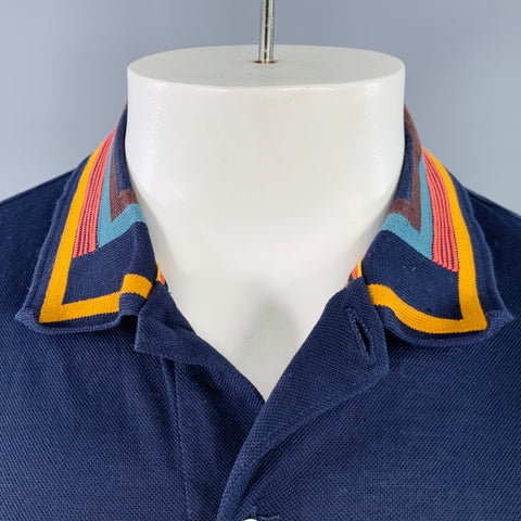 PAUL SMITH Size L Navy Multi Color Contrast Trim Cotton Short Sleeve Polo